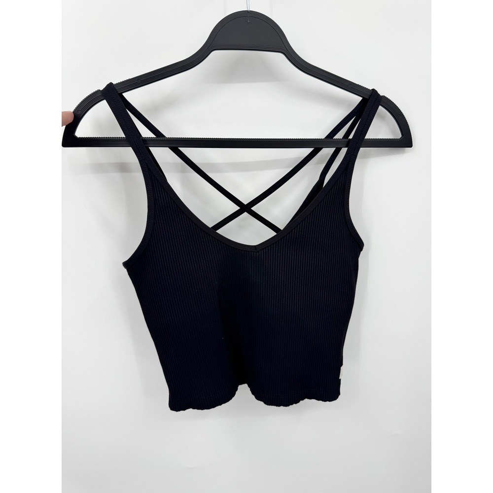 Vuori Rib Crop Tank Women Medium Black Strappy Shelf Bra VW189